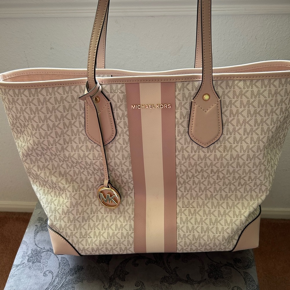 Michael Kors large pink/white tote